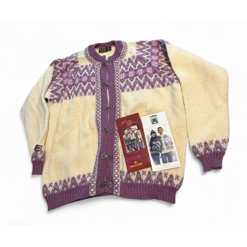 Vintage Nordstrikk Icelandic Wool Sweater Cardigan Purple Nordic Women's L